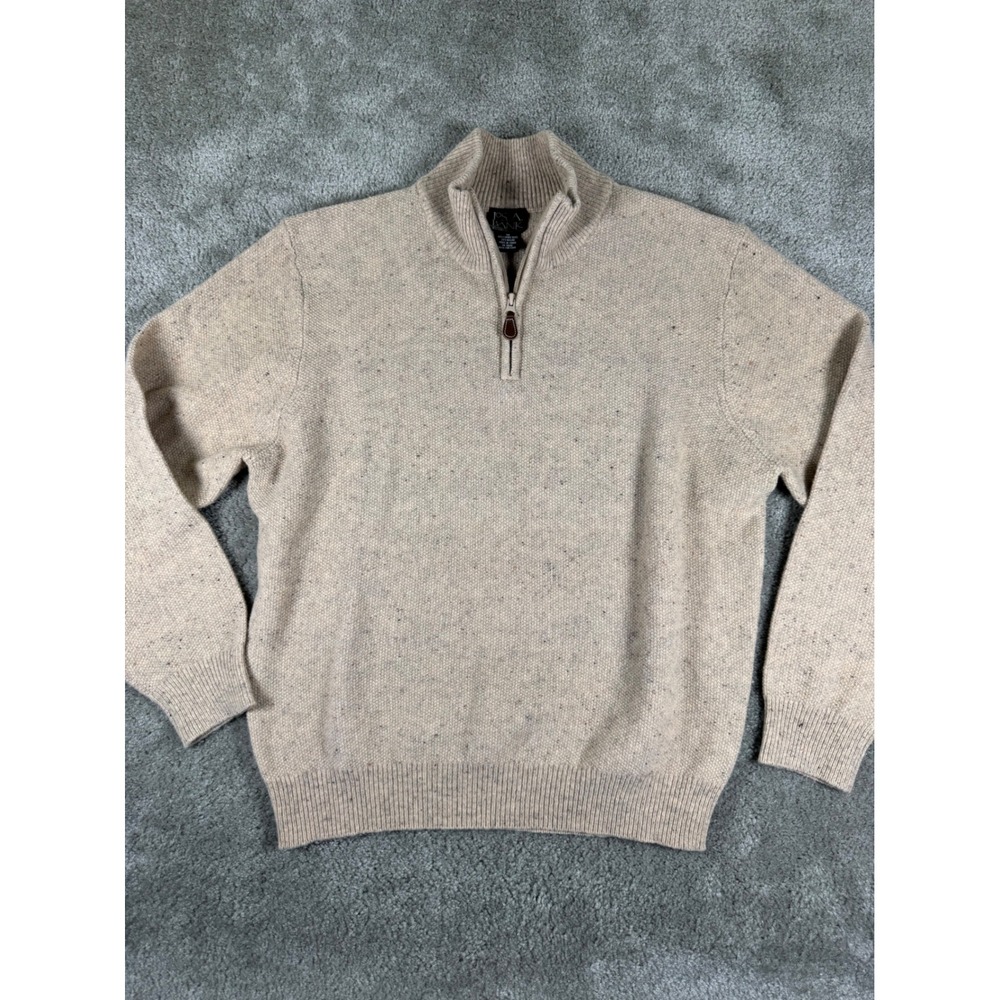Jos A Bank Mens Medium Lambswool Donegal Quarter Zip Sweater Beige Pullover